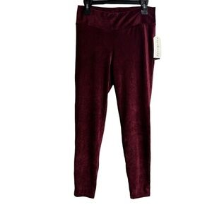 Eye candy leggings medium stretch soft velour ribbed velvet maroon plum red